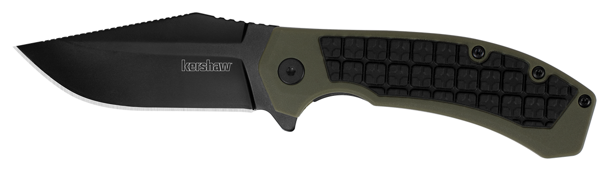 Kershaw Faultline 8760 3" Folding Drop Point Plain 8Cr13MoV Black Oxide Black/OD Green GFN