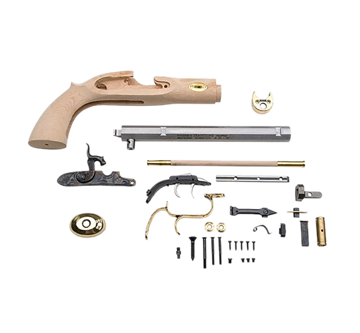 Traditions Trapper 50 Cal Flintlock 9.75" Single Shot Pistol Kit - Blued Octagon Barrel - Unfinished Wood