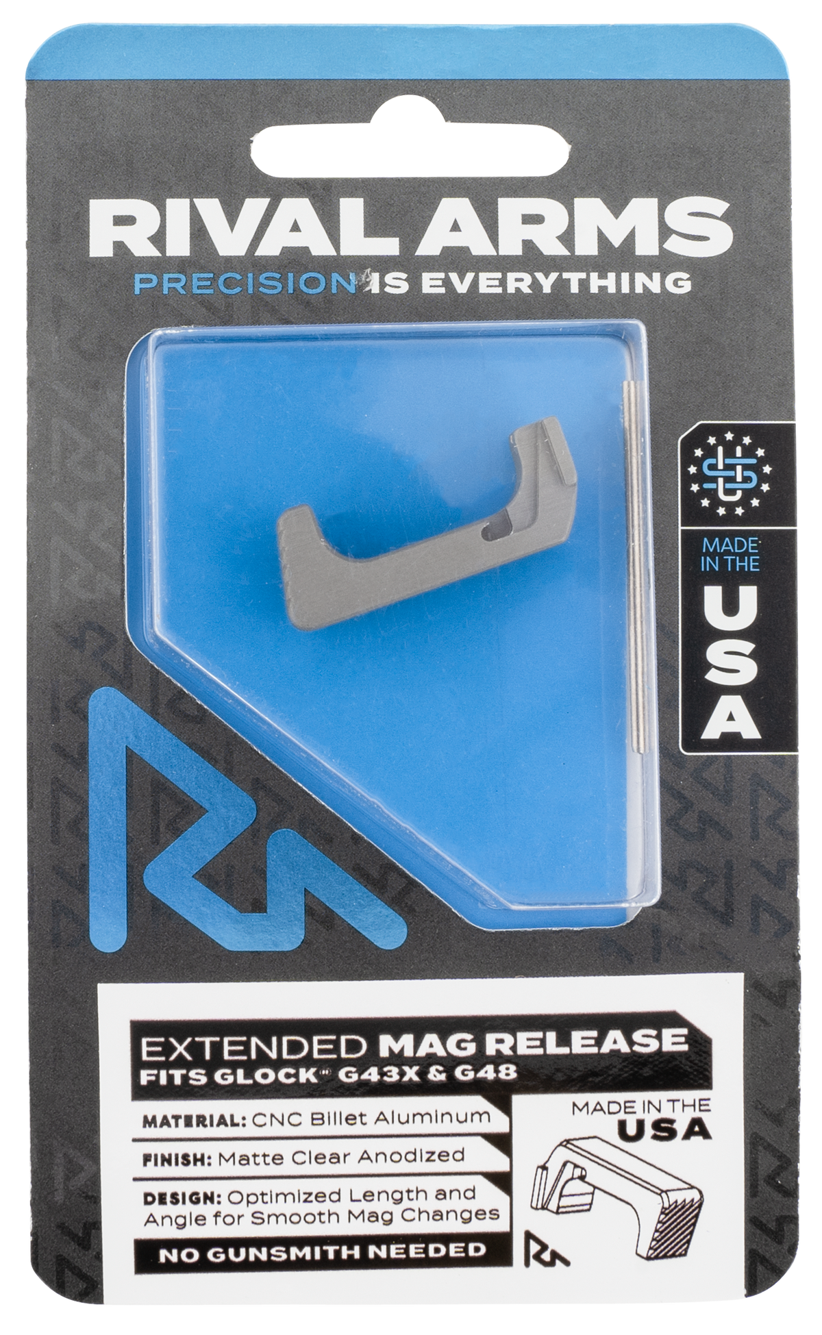 Rival Arms RA72G004D Extended Magazine Release Silver Aluminum for Glock 43X/48