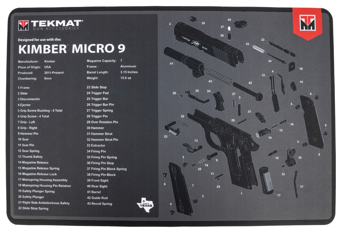 TekMat Kimber Micro 9 Cleaning Mat 11"x17" Black/Gray Rubber