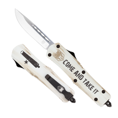 CobraTec Knives FS-3 Come And Take It Medium 3" OTF Drop Point Plain 154CM SS - White Aluminum