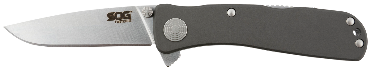 S.O.G Twitch II 2.65" Folding Drop Point Plain Satin AUS-8 Blade Gray Anodized Aluminum Handle