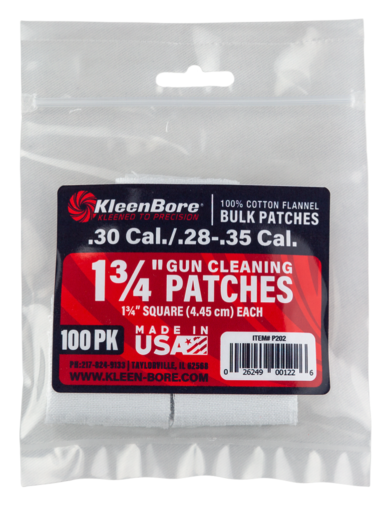 Kleen-Bore P202 Super Shooter Cleaning Patches .30/.28-.35 Cal 1.75" Cotton Flannel 75-Pk