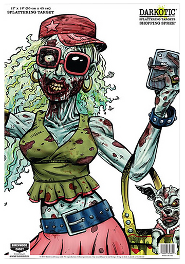 Birchwood Casey Darkotic Shopping Spree 12x18 Splatter Paper Hanging Target 8 Pack - Zombie Valley Girl