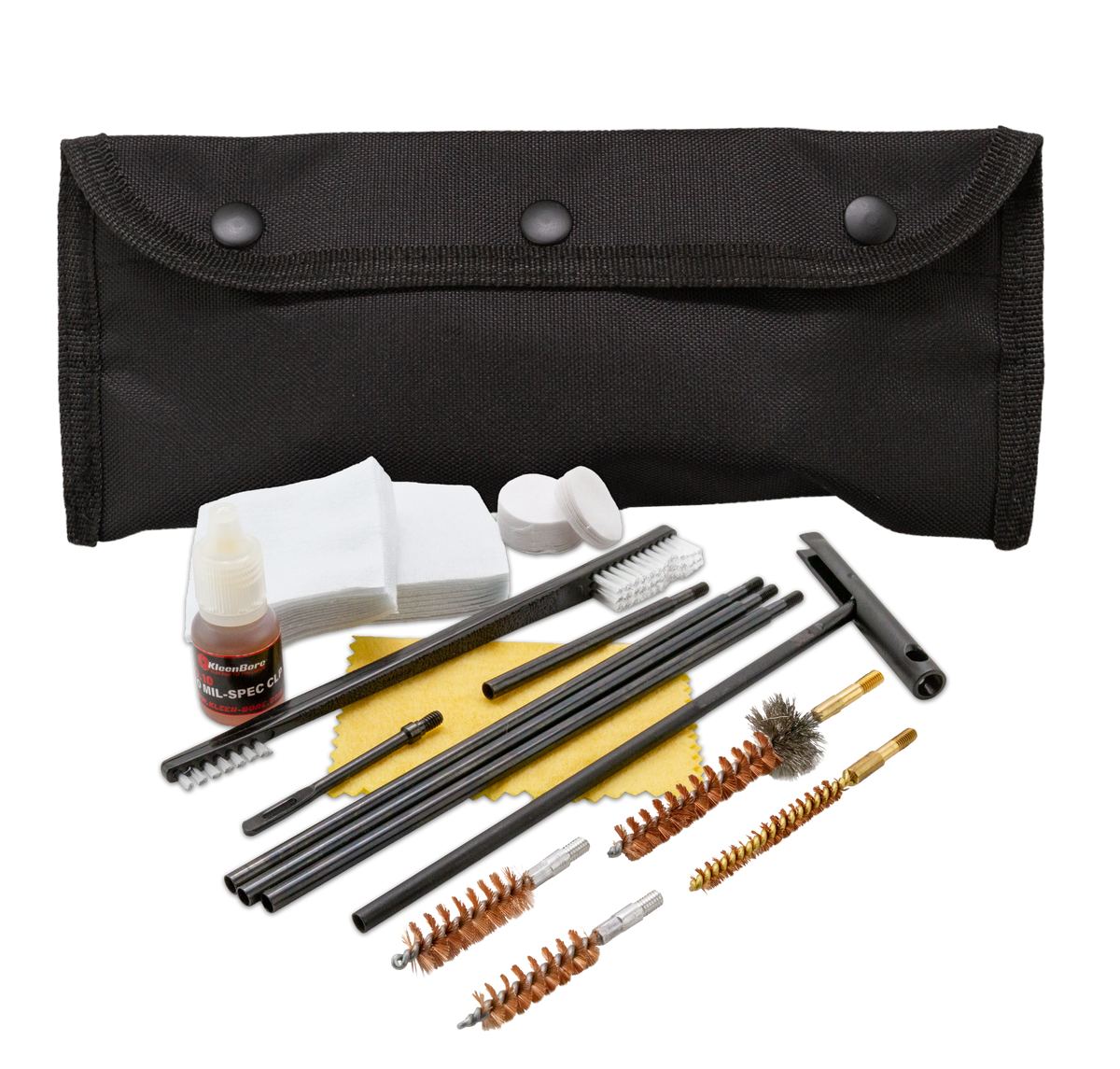 Kleen-Bore POU301B All Caliber Handgun/Rifle Cleaning Kit - Bronze/Nylon Bristles - Nylon Case