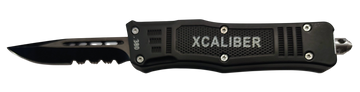 Xcaliber Knife Company 380 ACP Small 2.75" OTF Part Serrated Black 440C SS Blade Steel Handle