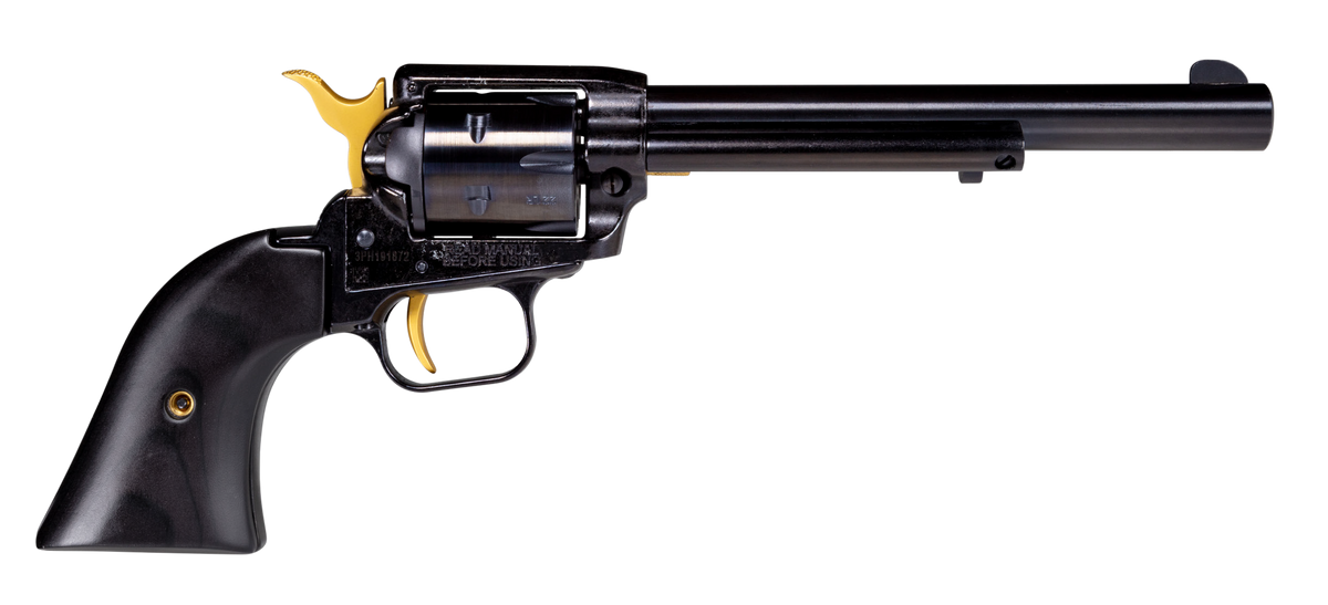 Heritage Mfg RR22B4-GLD Rough Rider 22 LR 4.75" 6-Shot SAO Revolver - Black/Gold Accents, Black Laminate Wood Grip