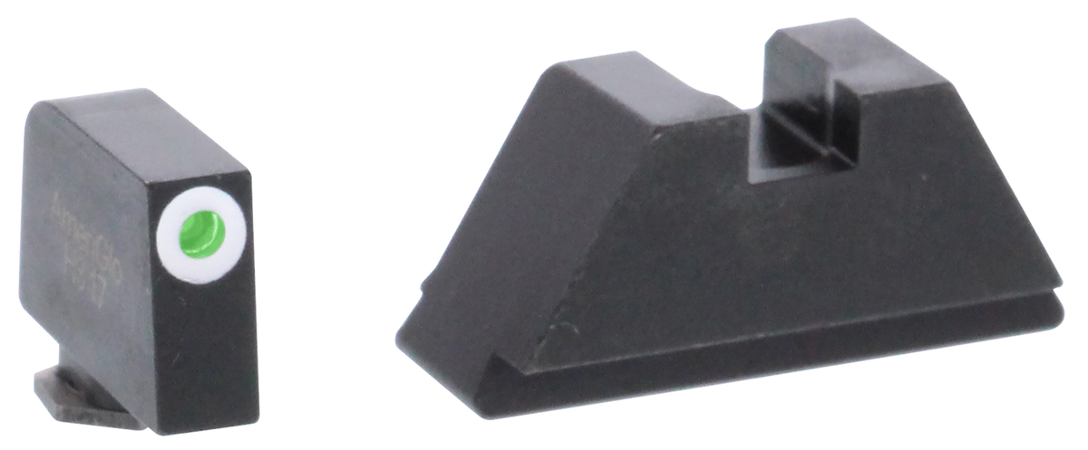 AmeriGlo GL411 Optic Compatible Sight Set for Glock - XL Tall Green Tritium White Outline Front / Flat Black Rear