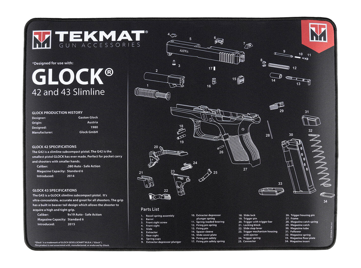 TekMat Ultra Premium 20"x15" Cleaning Mat for Glock 42/43 - Black/White