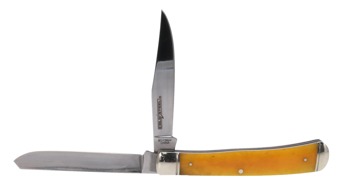 Cold Steel Trapper 3" Folding Clip/Spey Plain 8Cr13MoV Yellow Bone Handle