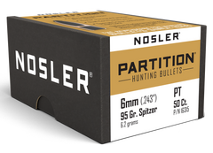 Nosler Partition 6mm (.243) 95gr Spitzer Reloading Bullets - 50/Box