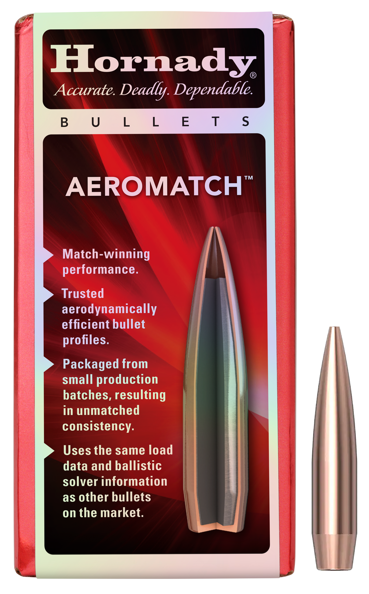 Hornady Aeromatch 30 Cal .308 168gr HPBT Reloading Bullets - 100/Box