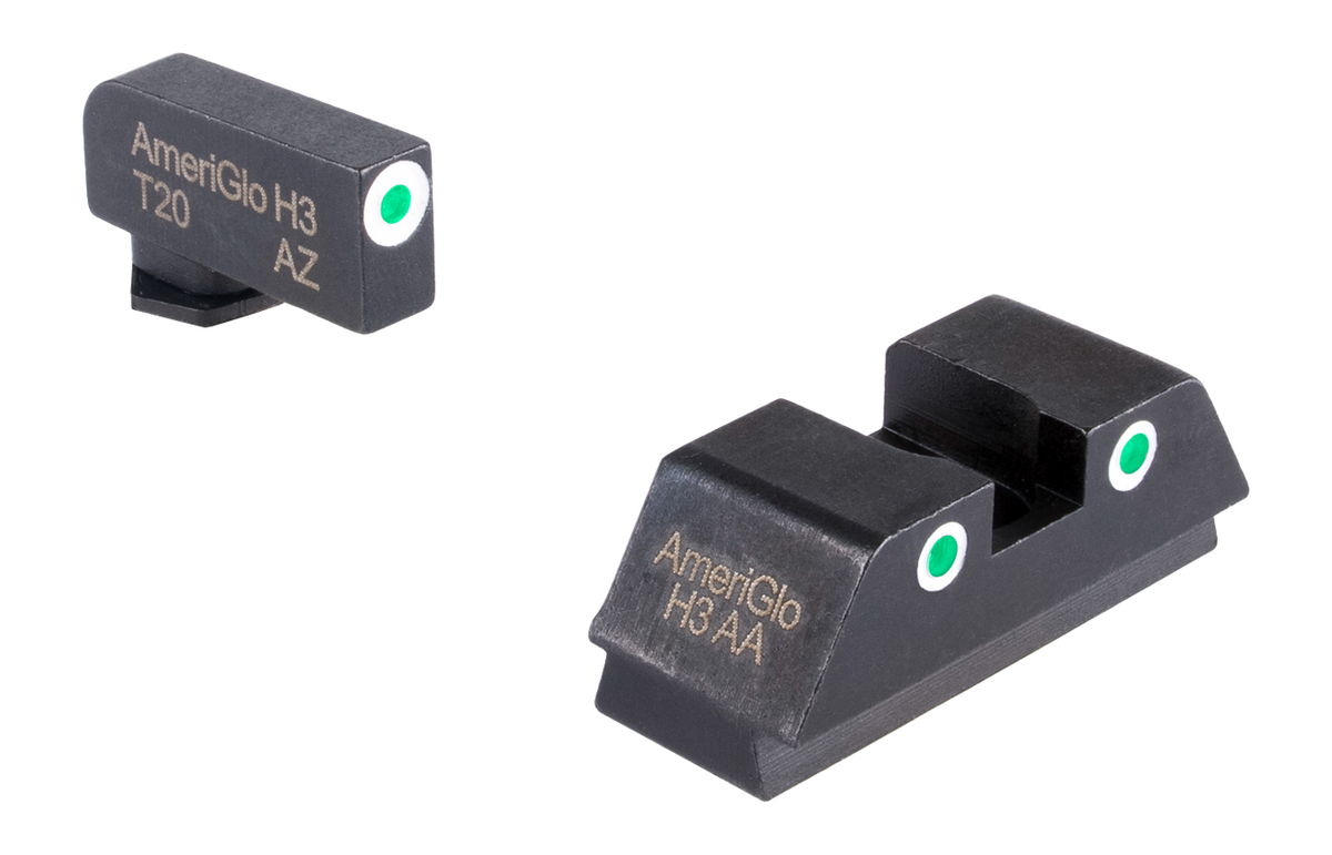 AmeriGlo GL-339 L-Tall Optic-Compatible Sight Set for Glock 42/43/43X/48 - Green Tritium White Outline