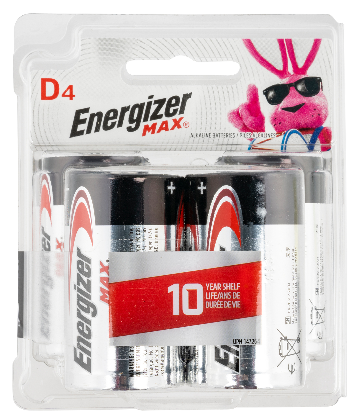 Energizer E95BP4 MAX D 1.5V Alkaline Batteries (4-Pack) - Black / Silver