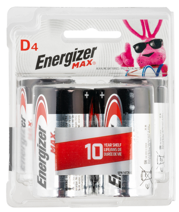 Energizer E95BP4 MAX D 1.5V Alkaline Batteries (4-Pack) - Black / Silver