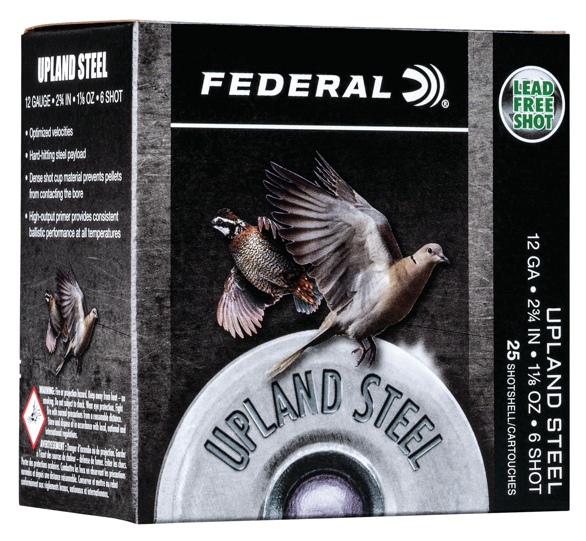 Federal Upland Field & Range Steel 12 Gauge 2.75" 1-1/8 oz #6 Shot 25 Rd - Box or Case