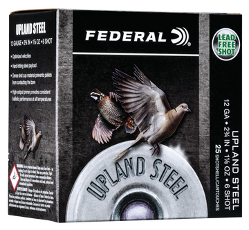Federal Upland Field & Range Steel 12 Gauge 2.75" 1-1/8 oz #6 Shot 25 Rd - Box or Case
