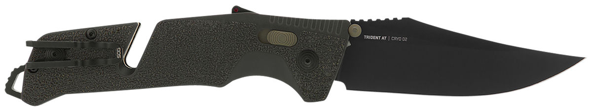S.O.G Trident AT 3.70" Folding Clip Point Plain Cryo D2 Steel OD Green GRN Handle