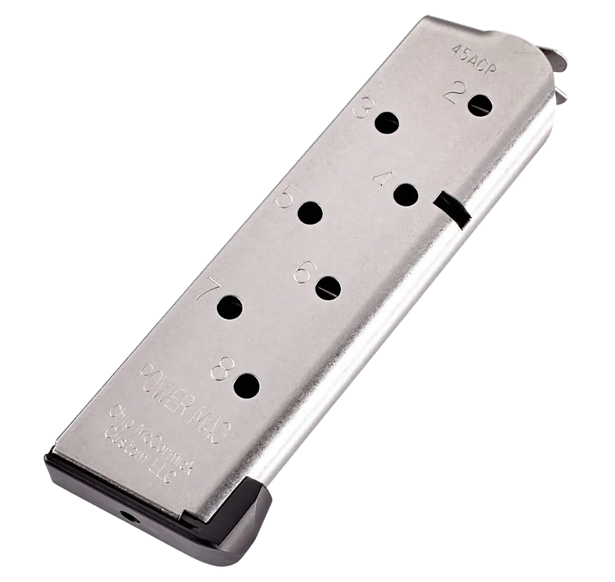 Chip McCormick Custom Power Mag 1911 Officer 45 ACP 8rd Stainless Steel Magazine - Black
