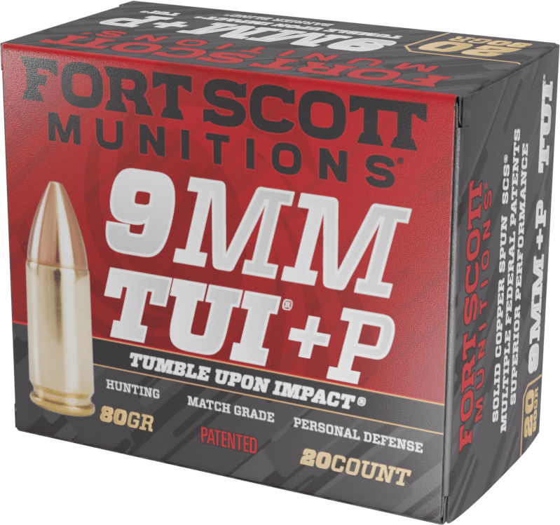 Fort Scott Munitions Tumble Upon Impact (TUI) 9mm Luger +P 80 gr Solid Copper Spun - Box or Case