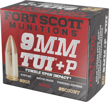 Fort Scott Munitions Tumble Upon Impact (TUI) 9mm Luger +P 80 gr Solid Copper Spun - Box or Case