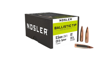 Nosler Ballistic Tip Hunting 6.5mm 120gr Spitzer Reloading Bullets - 50/Box