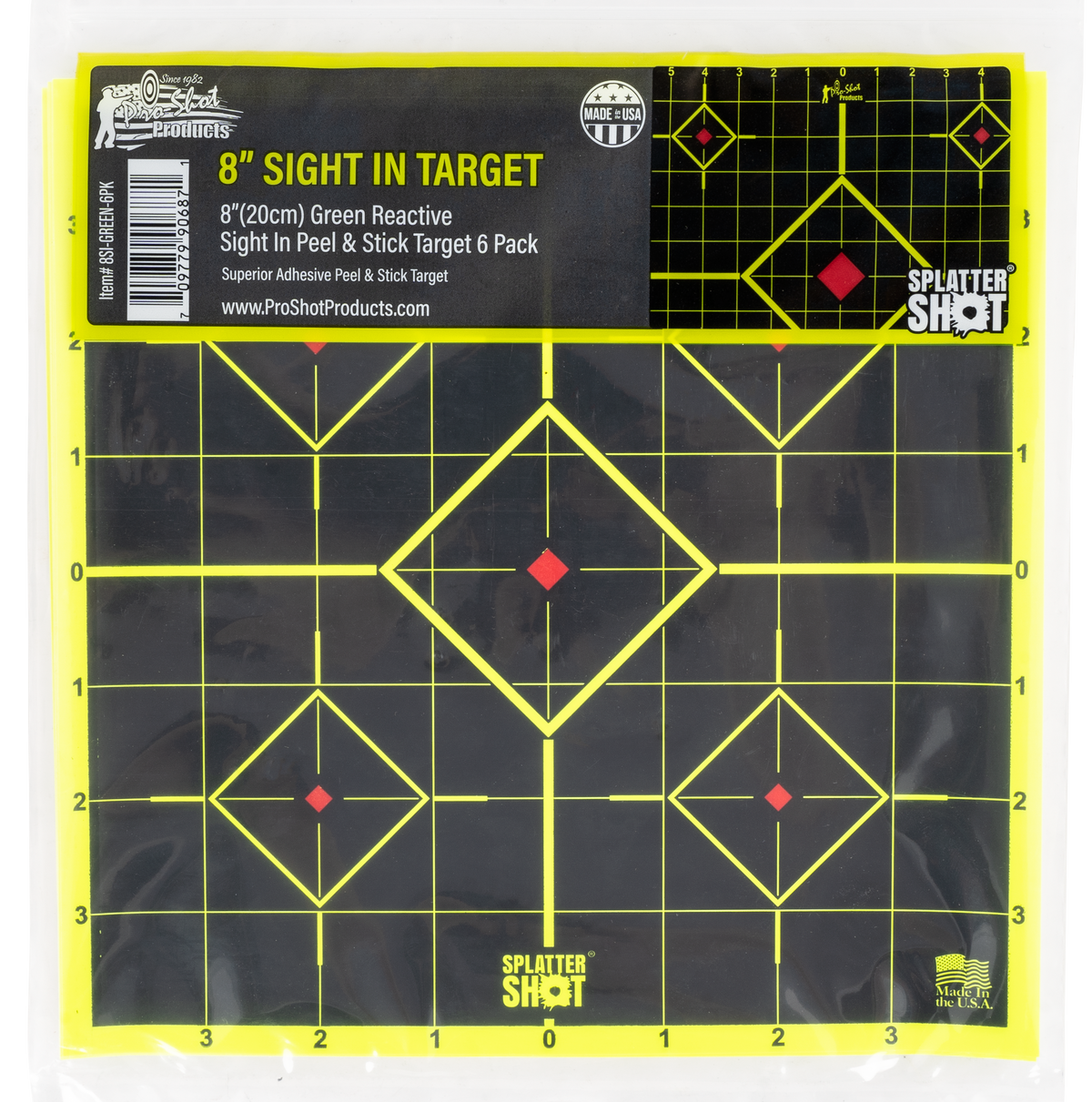 Pro-Shot SplatterShot Sight-In 8" Self-Adhesive Paper Target 5-Diamond 6 Pack - Black/Green