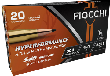 Fiocchi Hyperformance 308 Win 150gr Swift Scirocco II Bonded 20 Bx/10 Cs - Box or Case