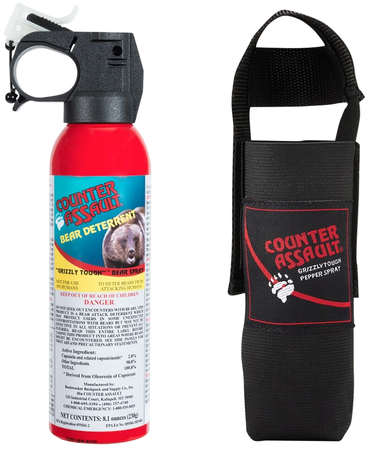 Counter Assault Bear Spray 8.10 oz Capsaicin 32 ft / 7-Second Range w/ Holster