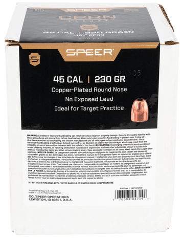 Speer Ammo 4714 Plinker .45 Cal .454 230gr Round Nose Bullets - 500/Box