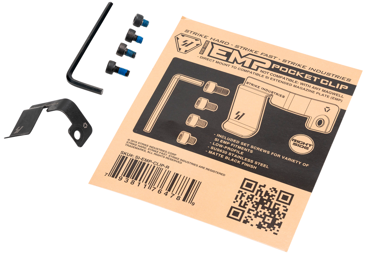 Strike Industries EMPCLIPR EMP Pocket Clip Stainless Steel Black for SI EMP Mag Extension - Right Hand