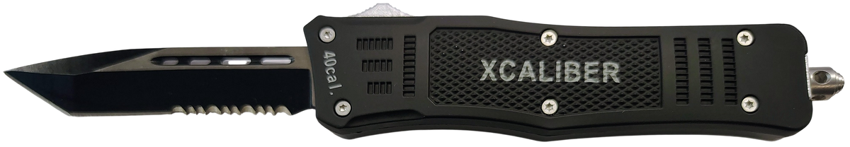 Xcaliber Knife Company 40 Cal Medium 3.25" OTF Tanto Part Serrated 440C SS - 4.64" Steel Handle