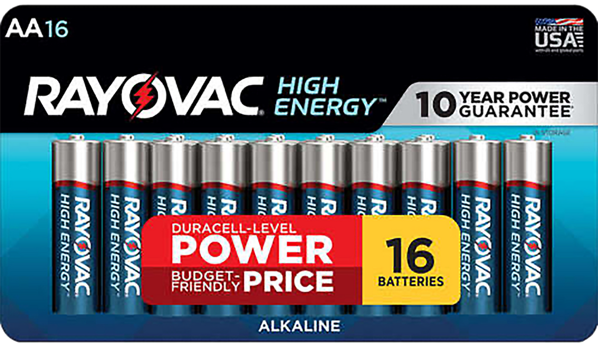 Rayovac High Energy AA Alkaline Batteries 1.5V 2,700 mAh (16-Pack) - Silver / Blue