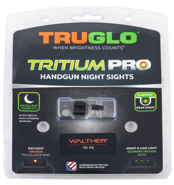 TruGlo Tritium Pro Walther PPQ Green Tritium Orange Outline Night Sight Set - Black Nitride