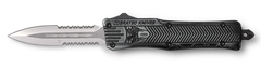 CobraTec CTK-1 Small 2.75" OTF Dagger Part Serrated D2 Steel Stonewashed Aluminum Handle