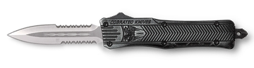 CobraTec CTK-1 Small 2.75" OTF Dagger Part Serrated D2 Steel Stonewashed Aluminum Handle