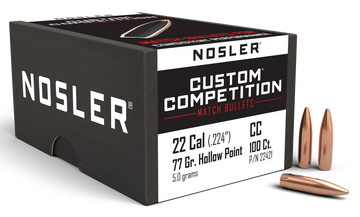 Nosler Custom Competition 22 Cal 77gr HPBT Bullets - 100/Box