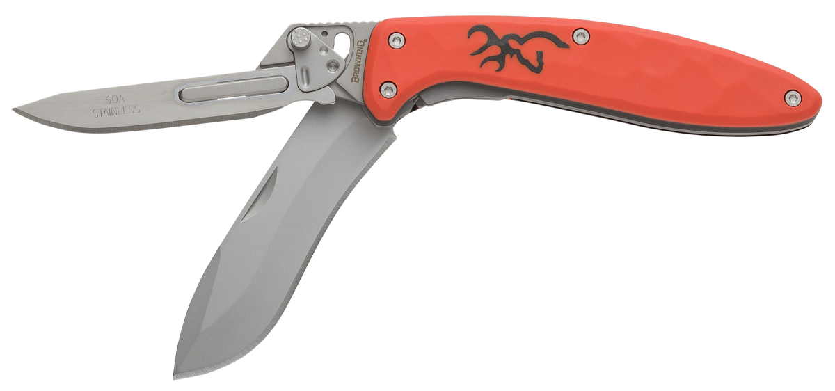 Browning Primal Scalpel 2 2.75" Folding Drop Point/Scalpel Plain Blade - Blaze Orange Handle