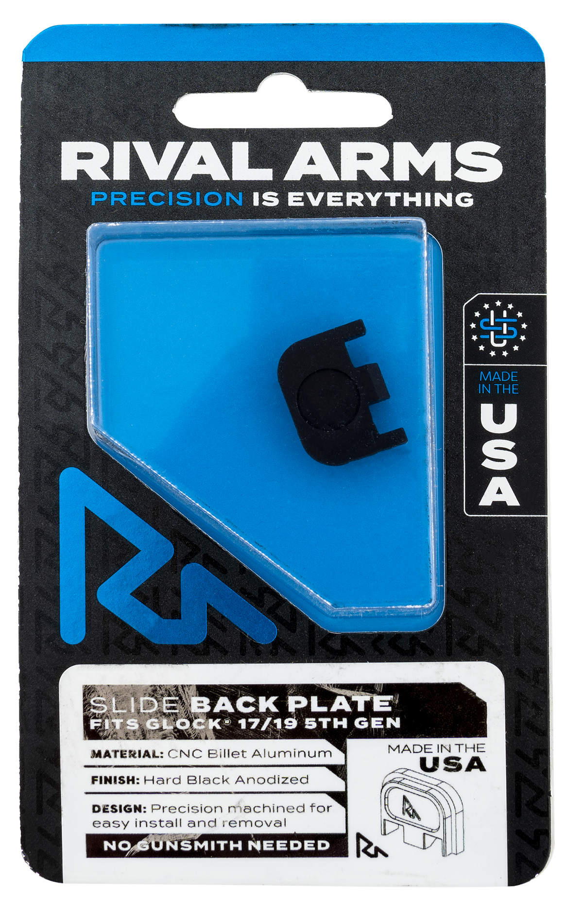 Rival Arms RA43G004A Slide Back Cover Plate Double Stack Black Anodized Aluminum for Glock 17/19 Gen5