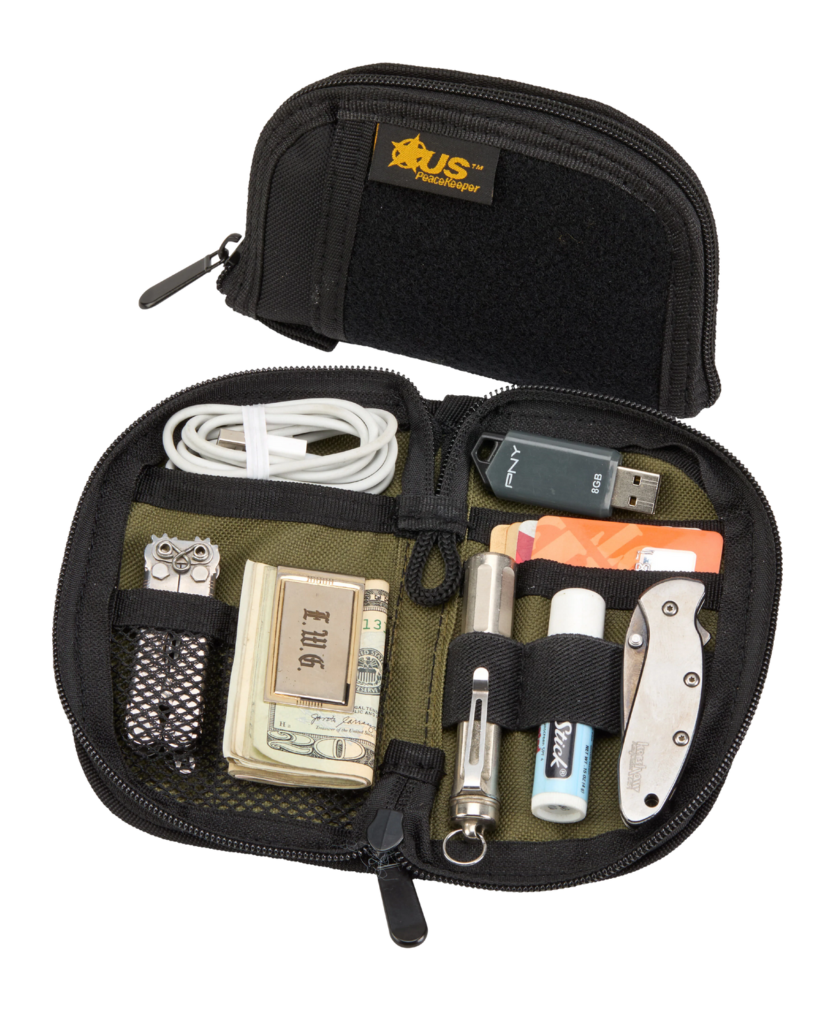 US PeaceKeeper EDC Pocket Organizer 3.5" x 6" 1000 Denier Nylon Black / OD Green