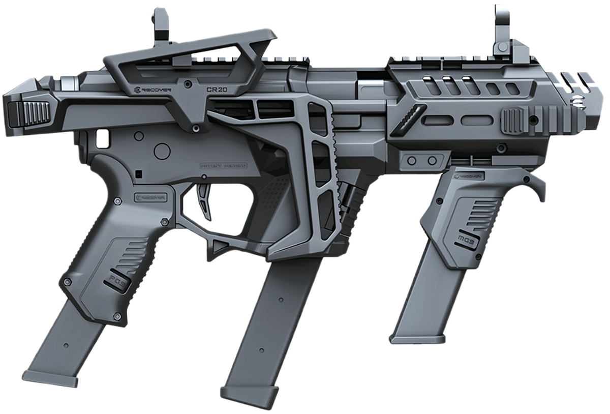 Recover Innovations P-IX+MG PG9 Grip SR20 Metal Front Guard Folding Stock for Glock - Black