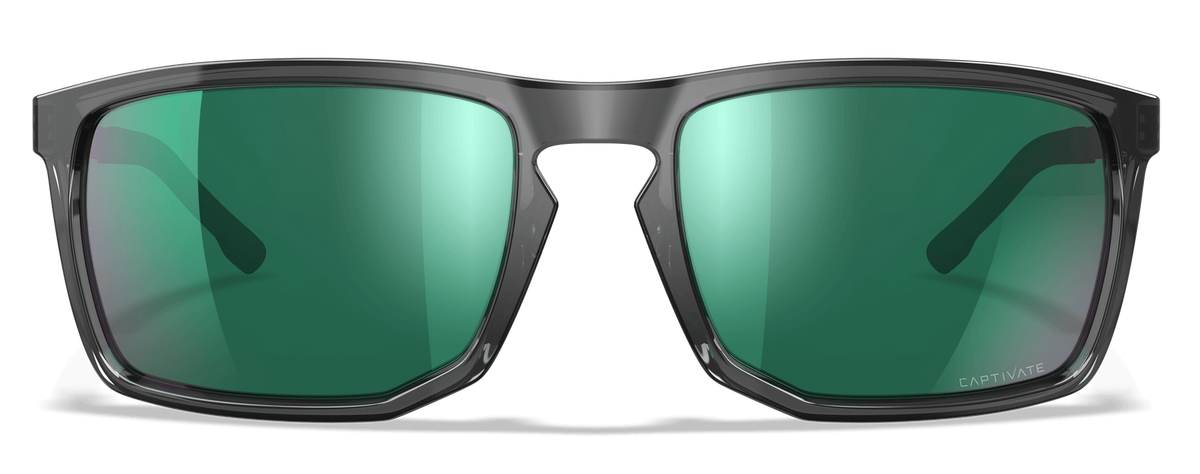 Wiley X WX Axe M/L Green Mirror CAPTIVATE Polarized Polycarbonate Gloss Crystal Grey Frame Safety Glasses