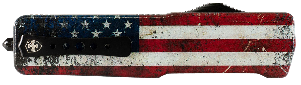 Templar Knife MAUS321 Premium LW US Flag Slim 3.25" OTF Drop Point Plain D2 Black Oxide Stonewashed - US Flag Aluminum Handle