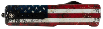 Templar Knife MAUS321 Premium LW US Flag Slim 3.25" OTF Drop Point Plain D2 Black Oxide Stonewashed - US Flag Aluminum Handle