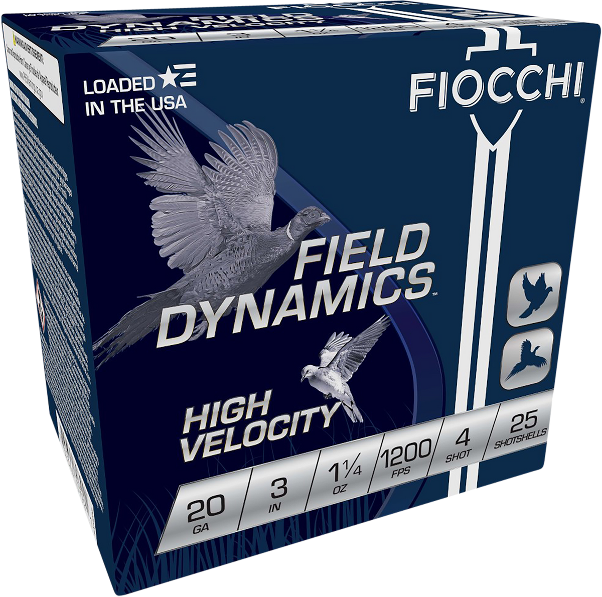 Fiocchi Field Dynamics High Velocity 20 Gauge 3" 1-1/4 oz #4 Shot 25 Rd - Box or Case