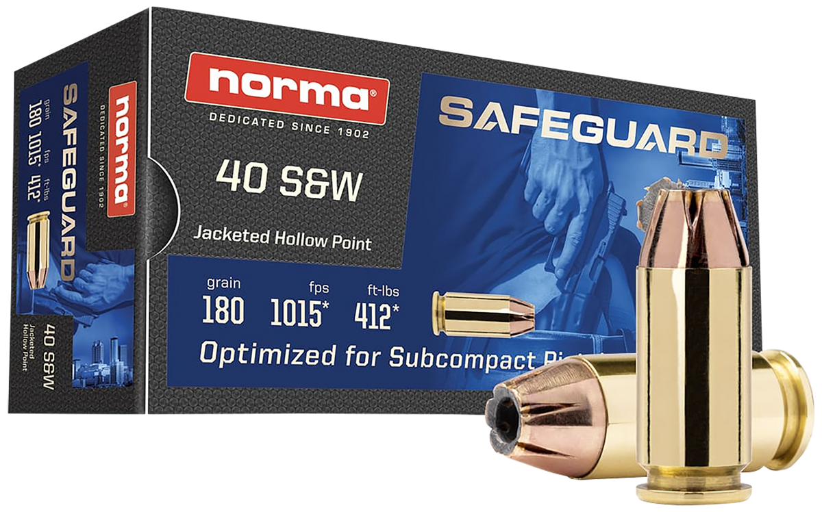 Norma Ammunition (ruag) Safeguard 40 S&W 180gr Jacketed Hollow Point 50/Box - Box or Case
