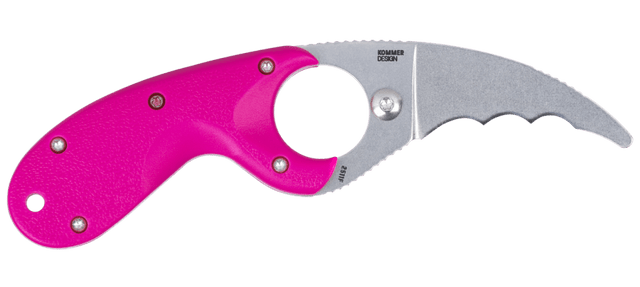 Columbia River Bear Claw 2.39" Fixed Hawkbill Serrated AUS-8 Satin Pink GRN Handle