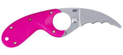 Columbia River Bear Claw 2.39" Fixed Hawkbill Serrated AUS-8 Satin Pink GRN Handle