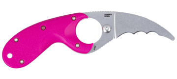 Columbia River Bear Claw 2.39" Fixed Hawkbill Serrated AUS-8 Satin Pink GRN Handle