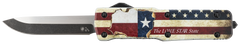 Templar Knife SZTX321 Premium Weighted Texan Small 3" OTF Drop Point Plain D2 Steel Black Oxide Stonewashed Red/White/Blue Aluminum Handle